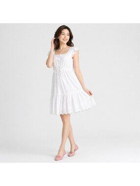 Old Navy White Embroidered Eyelet Dress With Ruffled Sleeves & Tie-Belt  Medium